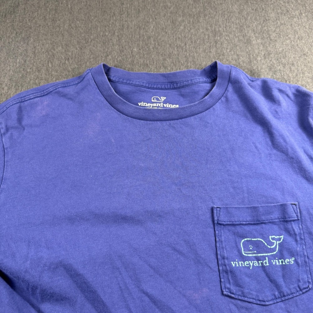 Vineyard‎ Vines Mens Long Sleeve Whale Pocket T-Shirt Purple Medium Distressed
